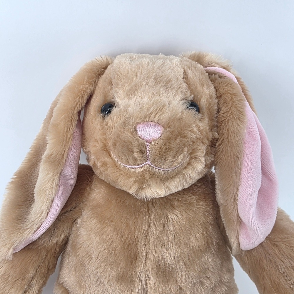 Build-A-Bear Workshop Talking Brown Bunny Plush  Pink Rabbit Stuffed Animal 15"